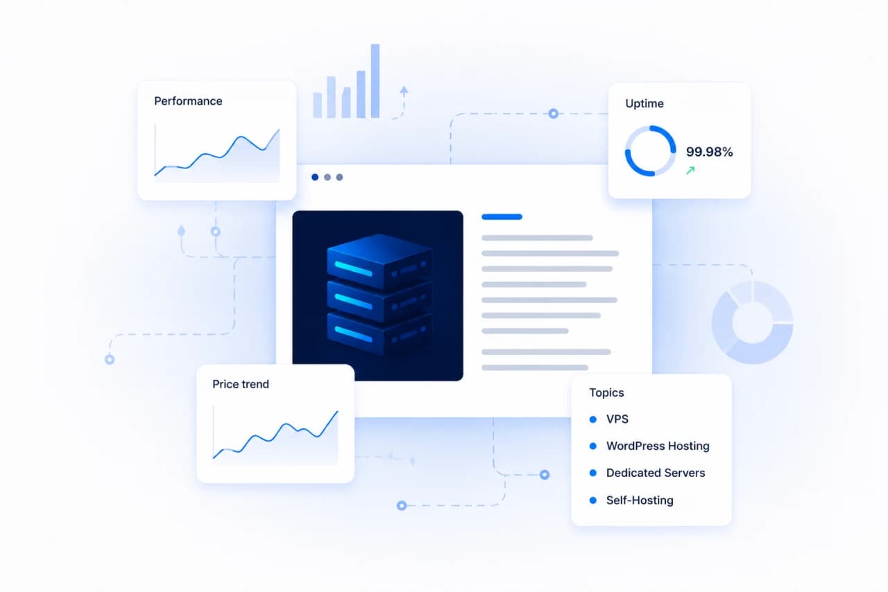Дашборд хостинговой инфраструктуры с метриками производительности, uptime, динамикой цен и темами