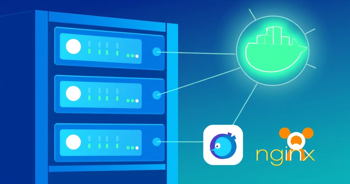 Иллюстрация установки базы знаний Outline на VPS-сервере с Docker и Nginx, показывающая процесс развертывания.