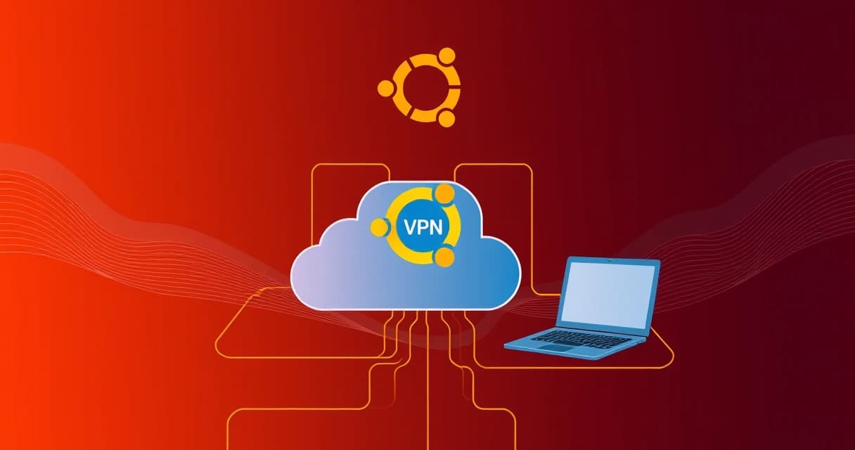 Иллюстрация: безопасный туннель WireGuard, соединяющий ноутбук и смартфон с облачным VPS сервером на фоне Ubuntu логотипа.