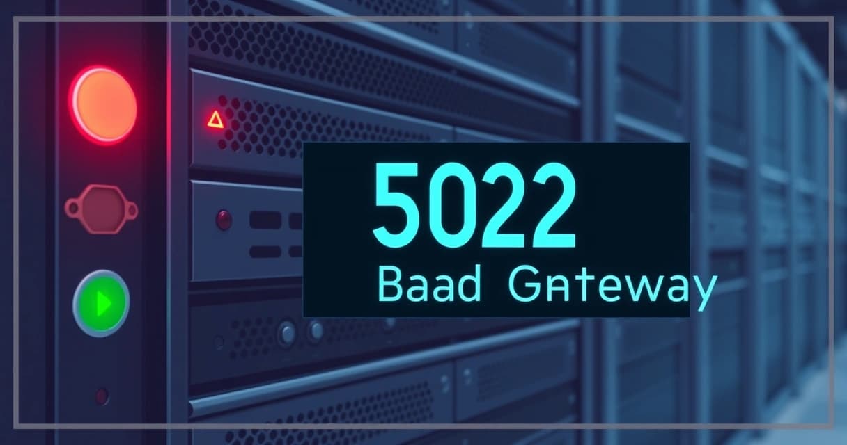 Иллюстрация ошибки Nginx 502 Bad Gateway с красным экраном и символами кода ошибки, указывающими на проблему с сервером