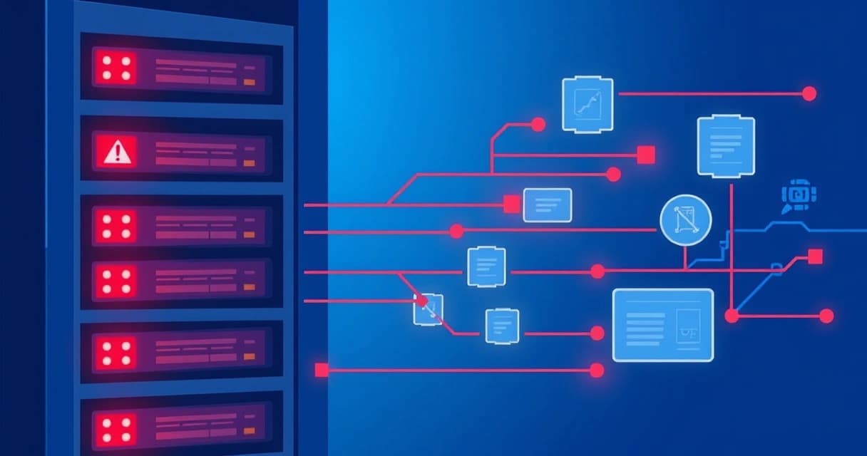 A digital illustration of a server rack with glowing red error lights, and a wrench icon overlaid, symbolizing troubleshooting a critical Nginx 502 Bad Gateway error.